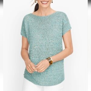 Talbots 100 % Linen Knit Sweater Green Gray White